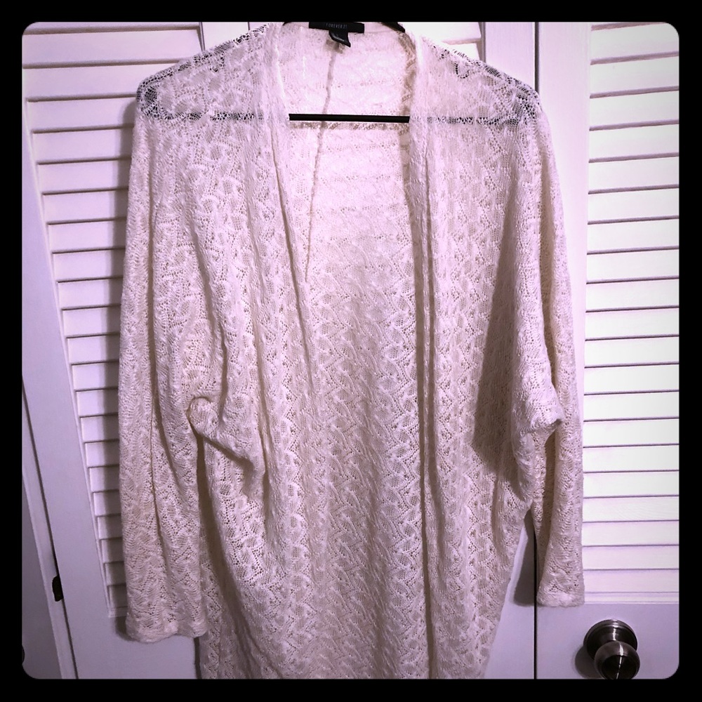 Forever 21 large lace cream ivory cardigan EUC